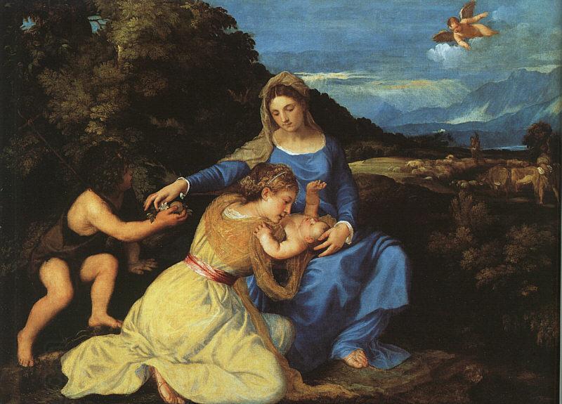  Titian Madonna and Child with the Young St.John the Baptist St.Catherine China oil painting art